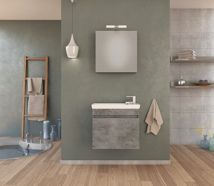 Έπιπλο Μπάνιου Κρεμαστό 60cm σετ με νιπτήρα και καθρέφτη Drop Luxus 60 Granite