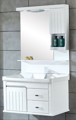 Έπιπλο Μπάνιου Gloria Famoso Πάγκος με Νιπτήρα &amp; Καθρέπτη με Φως Μ81.5xΒ53xΥ53cm Λευκός