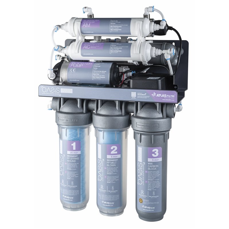 ATLAS FILTRI 387111 Φίλτρο 7 Σταδίων Oasis DP Trio 50-Pump-UV Αντίστροφης Ώσμωσης με Αντλία και Λάμπα UV και RO Μεμβράνη 50 GPD-1812