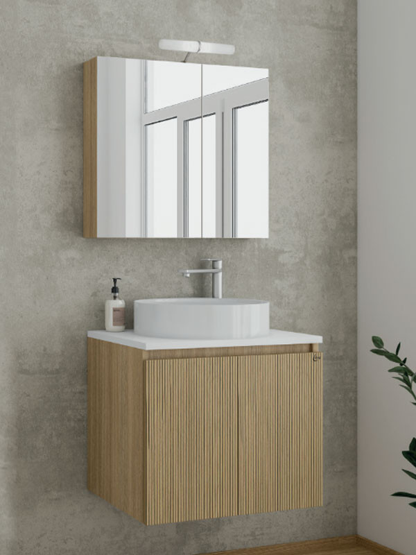 Drop Verona 60 Slavonia Oak &amp; Strada 5FVRP60LO Έπιπλο Μπάνιου Μελαμινικό